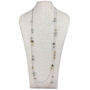 Ann Taylor Womens Silver-Tone Multi-Beaded Long Necklace Elegant Design